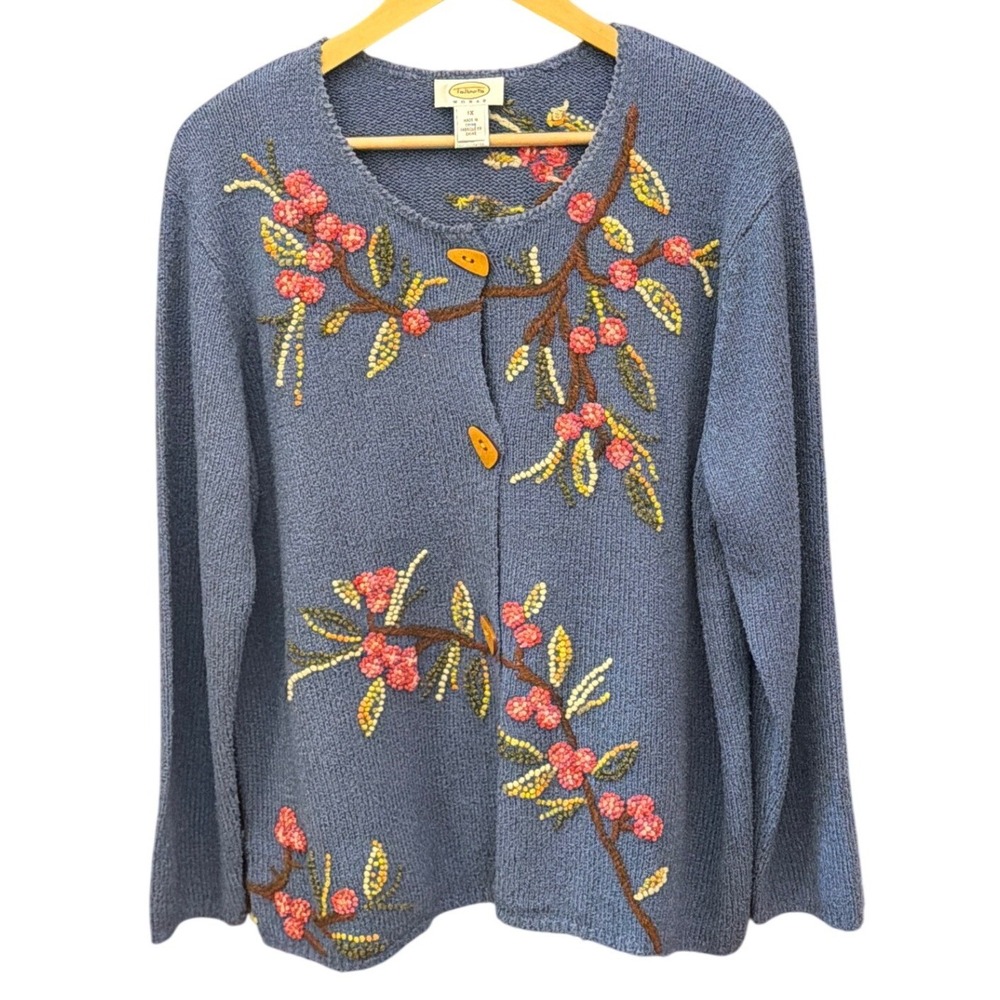 Vintage Talbots Cardigan Floral Embroidered Beaded Cottagecore Grandmacore 1X